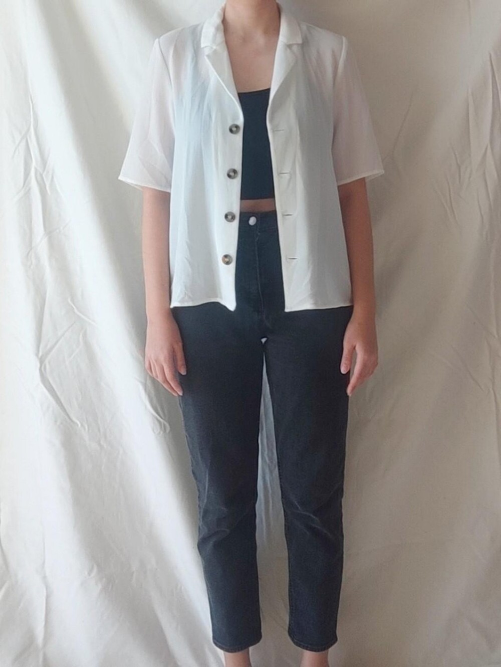 ONLY White Short Sleeved Button Up Blouse